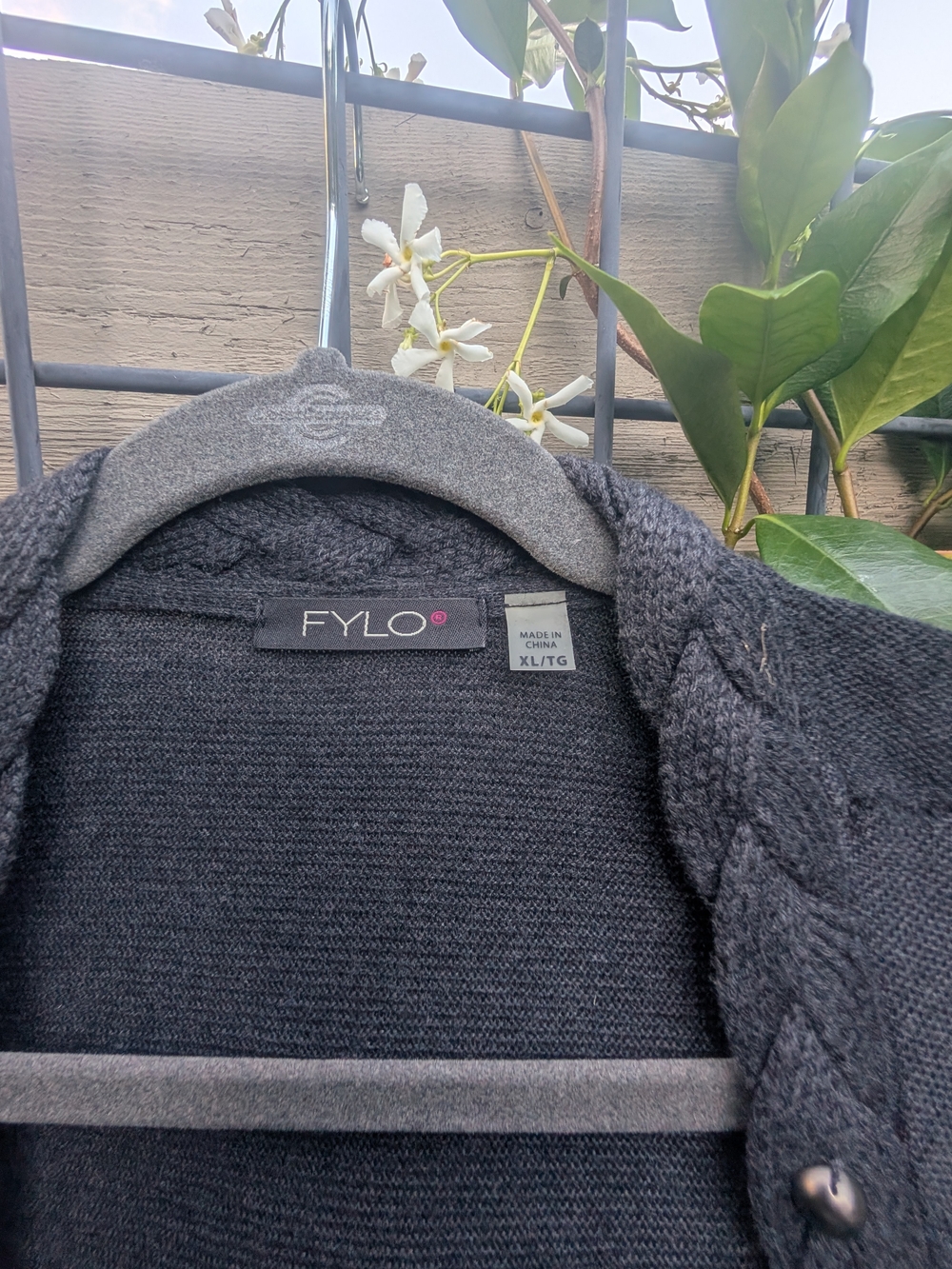 FYLO Men’s Charcoal Black Cable Knit Sweater Cardigan